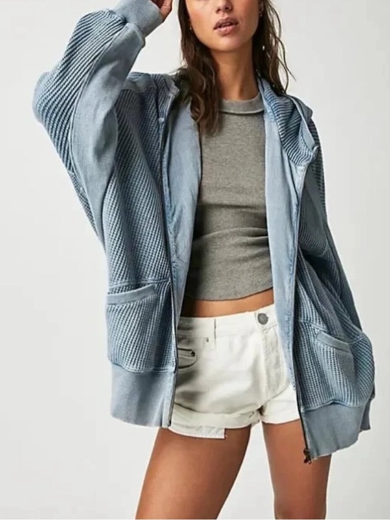 Free People Sweaters - Free People FP One Ash Pieced Thermal Zip Up Oversized Hoodie Sweatshirt